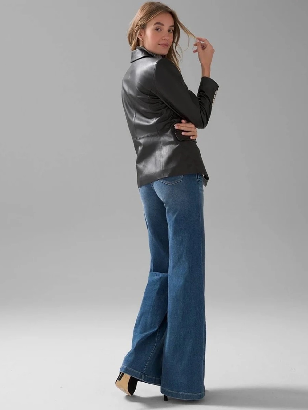 WHBM 100% Leather Jacket Blazer • Black • 00